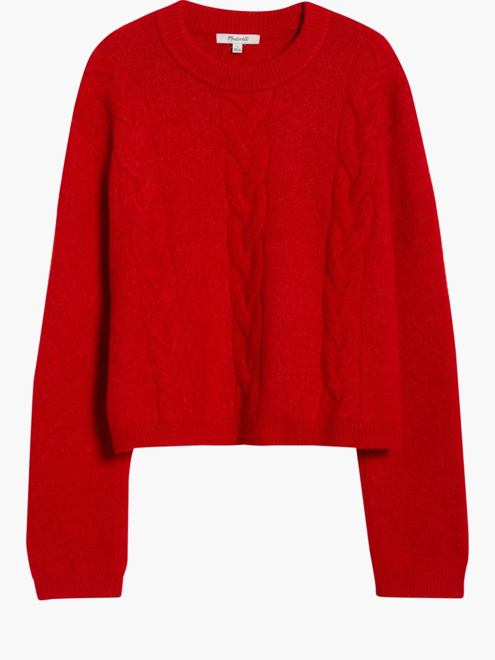 Madewell CloudSoft Drop Shoulder Cable Knit Sweater Red Wool Alpaca Blend Large